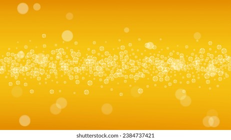 Lager beer. Background with craft splash. Oktoberfest foam. Shiny pint of ale with realistic white bubbles. Cool liquid drink for pab flyer design. Gold mug with lager beer.