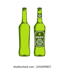 Cerveza de cerveza en verde botella sobre fondo aislado, ilustración vectorial.