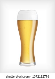 Lager beer glass, with foam and bubbles, and use of transparency. Realistic vector illustration.