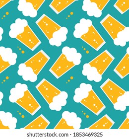 Lager beer glasses cartoon style vector seamless pattern background for international beer day design.