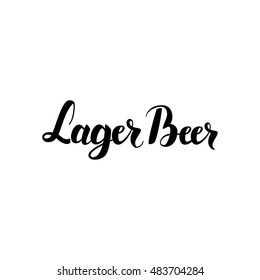 Lager Beer Handwritten Lettering. Vector Illustration of Ink Brush Calligraphy Isolated over White Background. Hand Drawn Cursive Text.