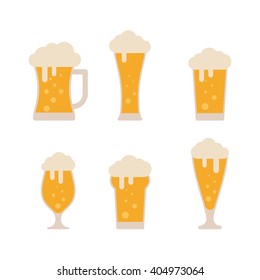 Lager beer icon. Glass with beer isolated on background. Pint of beer. Set