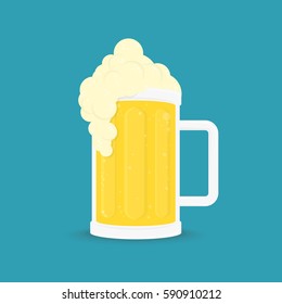 Lager beer icon with shadow. Glass with Beer (ale) isolated on background. Alcoholic beverage festival concept. Glass of booze in flat style. Vector illustration. EPS 10.