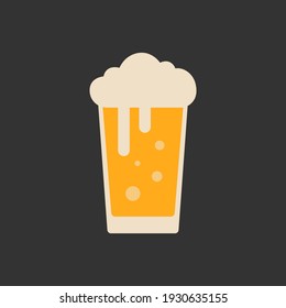 Lager beer icon. Beer symbol in flat style. Glass with beer isolated on dark background. Vector EPS 10