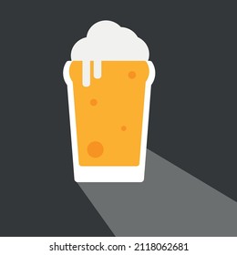 Lager beer icon. Beer symbol in flat style. Glass with beer isolated on dark background.