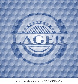 Lager blue badge with geometric pattern.