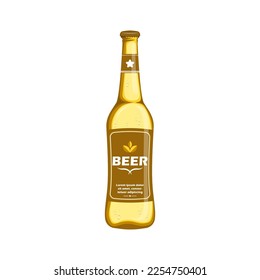 Lager bottle beer with brand label on isolated background, Vector illustration.