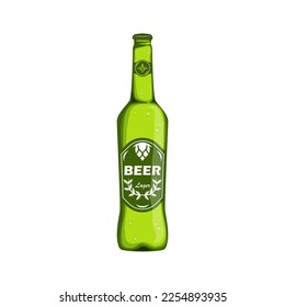 Lager bottle beer with brand label on isolated background, Vector illustration.