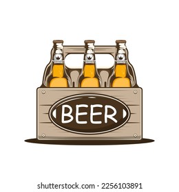 Lager bottle beer pack with brand label on isolated background, Vector illustration.