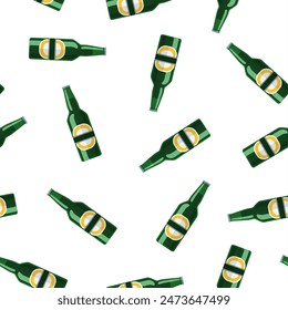 lager bottle beer Seamless Repeat Pattern isolated on background. vector illustration in flat style