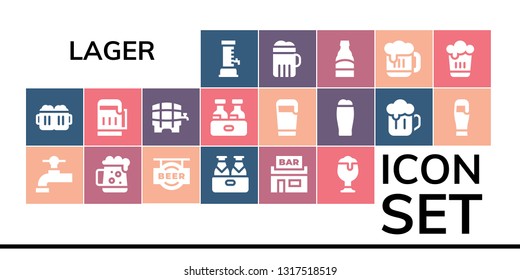 lager icon set. 19 filled lager icons.  Collection Of - Beer, Beers, Beer tap, Dark beer, Pub