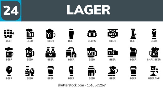 lager icon set. 24 filled lager icons.  Simple modern icons about  - Beer, Beers, Dark beer, Beer tap