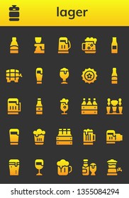 lager icon set. 26 filled lager icons.  Collection Of - Beer, Beer keg, Dark beer, bottle, cap, box, tap