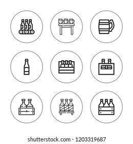 Lager icon set. collection of 9 outline lager icons with beer box, beer icons. editable icons.
