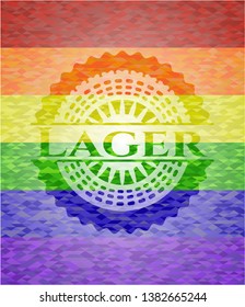 Lager on mosaic background with the colors of the LGBT flag
