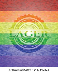 Lager on mosaic background with the colors of the LGBT flag
