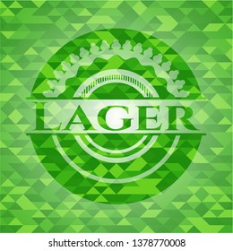 Lager realistic green emblem. Mosaic background