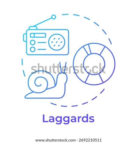 Laggards blue gradient concept icon. Old technology. Pie chart, statistics. Society, community. Round shape line illustration. Abstract idea. Graphic design. Easy to use in infographic, article