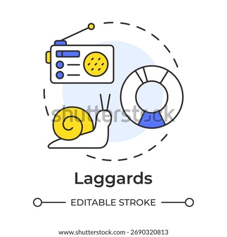 Laggards multi color concept icon. Old technology. Pie chart, statistics. Society, community. Round shape line illustration. Abstract idea. Graphic design. Easy to use in infographic, article