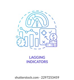 Lagging indicators blue gradient concept icon. Processes prediction. Type of economic analysis elements abstract idea thin line illustration. Isolated outline drawing. Myriad Pro-Bold font used