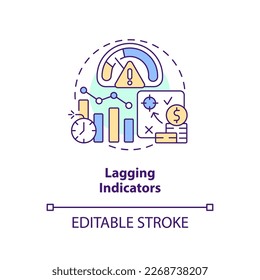 Lagging indicators concept icon. Type of economic analysis elements abstract idea thin line illustration. Isolated outline drawing. Editable stroke. Arial, Myriad Pro-Bold fonts used