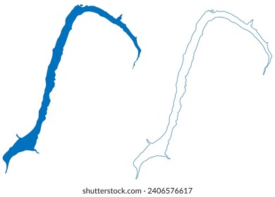 Lago di Livigno Lake (Italian Republic, Italy, Swiss Confederation, Switzerland) map vector illustration, scribble sketch Lago del Gallo, Punt dal Gall Dam map