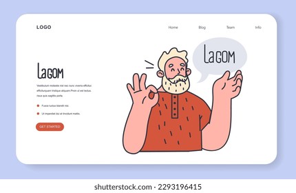 Lagom and Hygge web banner or landing page. Scandinavian lifestyle approach or tradition. Idea of sufficiency and minimalism. Body and mind balance. Flat vector illustration