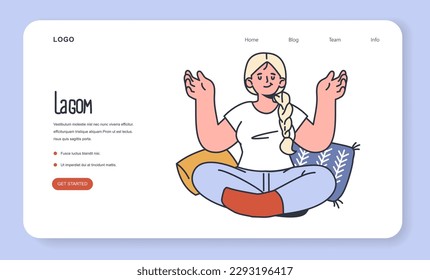 Lagom and Hygge web banner or landing page. Scandinavian lifestyle approach or tradition. Idea of sufficiency and minimalism. Body and mind balance. Flat vector illustration