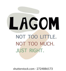 Lagom. Citas de Lagom. Afiche escandinavo. Ilustración de stock de diseño plano de Vector de Elementos Abstractas.