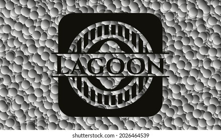 Lagoon black emblem with grey bubbles background. Vector Illustration. Detailed. 