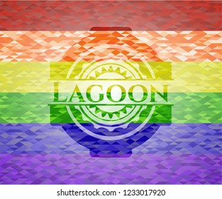 Lagoon emblem on mosaic background with the colors of the LGBT flag