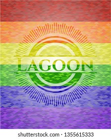 Lagoon emblem on mosaic background with the colors of the LGBT flag