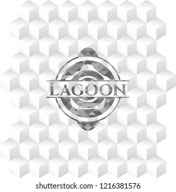 Lagoon grey emblem. Retro with geometric cube white background