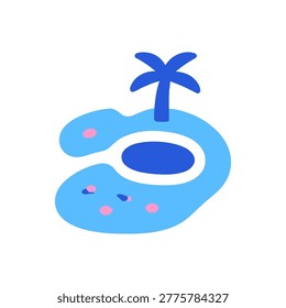 Lagoon Icon Containing small island lake, tropical water, beach nature, and travel concept. Flat icon