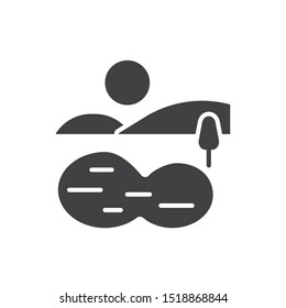 Lagoon landscape icon. flat simple pictogram. Lake with mountains, tree and sun vector illustration