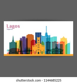 Lagos city architecture silhouette. Colorful skyline. City flat design. Vector business card. Lagos city architecture silhouette. Colorful skyline. City flat design. Vector business card.