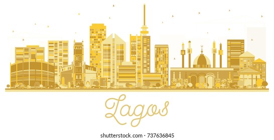 Lagos City Skyline Golden Silhouette. Vector Illustration. Business Travel Concept. Lagos Cityscape With Landmarks.