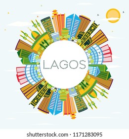 Lagos Nigeria City Skyline with Color Buildings, Blue Sky and Copy Space. Vector Illustration. Business Travel and Tourism Concept with Modern Buildings. Lagos Cityscape with Landmarks.