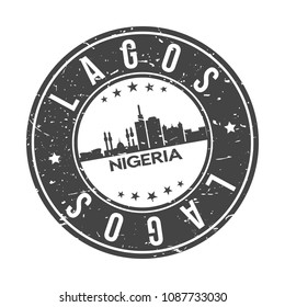 Lagos Nigeria Round Stamp Icon Skyline City Design Badge Rubber.