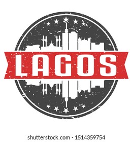 Lagos Nigeria Round Travel Stamp. Icon Skyline City Design. Seal Tourism Badge Illustration.