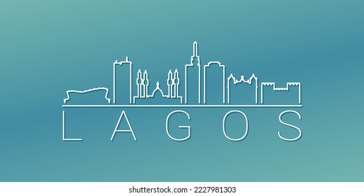 Lagos, Nigeria Skyline Linear Design. Flat City Illustration Minimal Clip Art. Background Gradient Travel Vector Icon.