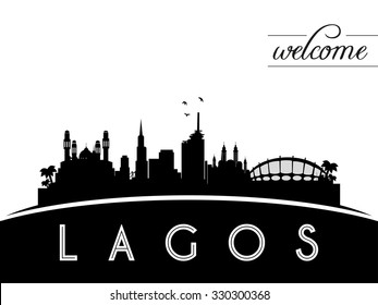 Lagos Nigeria skyline silhouette, black and white design, vector illustration