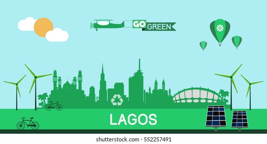 Lagos Nigeria Skyline Silhouette Flat Design Vector, Green City Concept