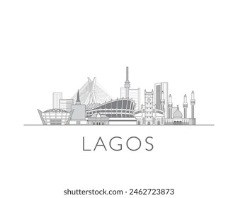 Lagos skyline cityscape illustration in black and white 