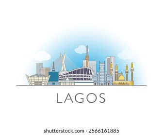 Lagos skyline cityscape illustration in color