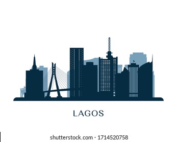 Lagos skyline, monochrome silhouette. Vector illustration.