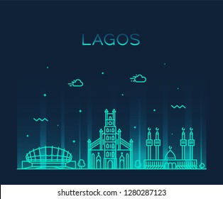 Lagos skyline, Nigeria. Trendy vector illustration, linear style