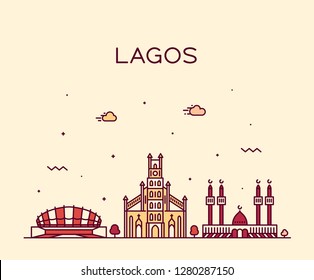 Lagos skyline, Nigeria. Trendy vector illustration, linear style