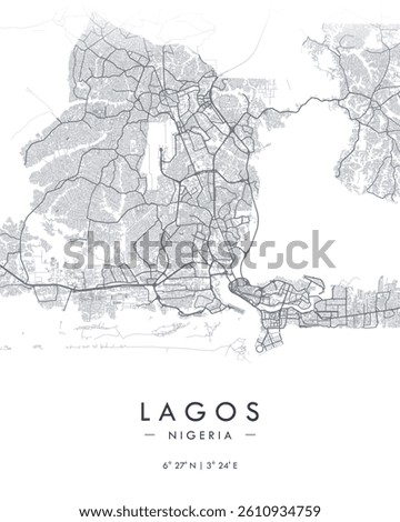 Lagos vector map. Detailed map of Lagos in Nigeria. Best free vector illustration. Tourist decorative street map.