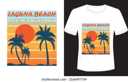 Laguna Beach Summer Sunset Time T-shirt Design Vector Illustration